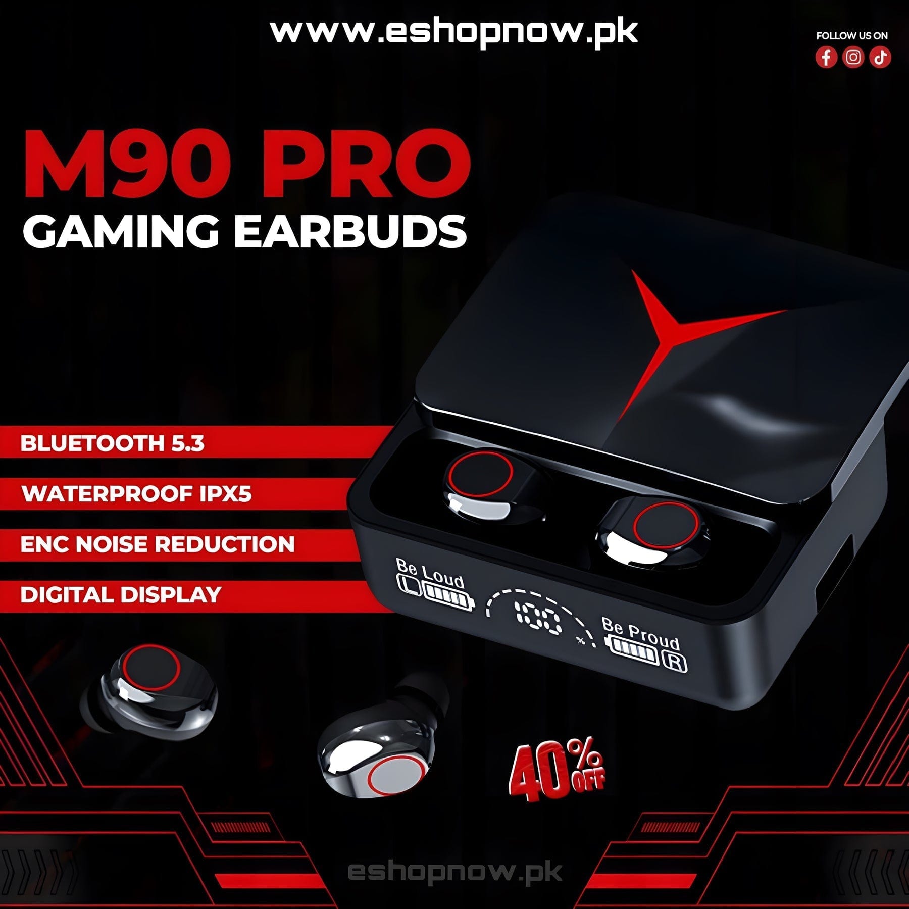 M90 Pro LED Display TWS Gaming Wireless  Earbuds - theglosify
